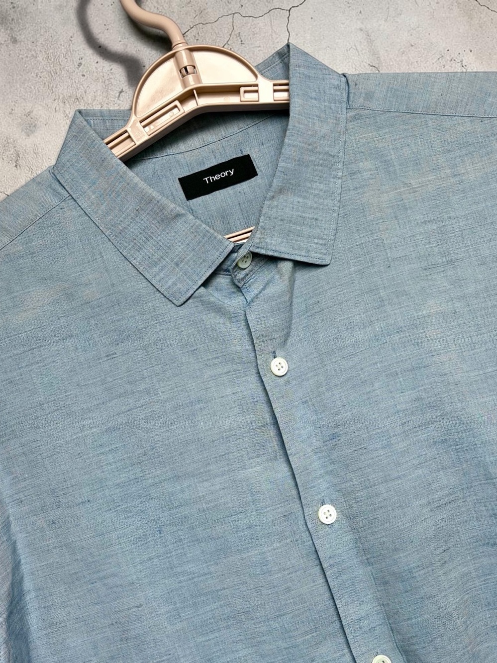 Theory Men's Sz XXL Murray Essential Linen Shirt SS Button Up Blue Summer EUC